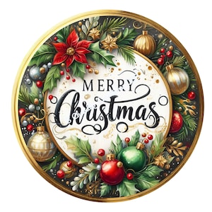Merry Christmas Wreath Sign, Christmas Wreath Sign, Metal Wreath Sign, Ornaments, Poinsettia