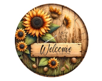 Sunflower Welcome Wreath Sign, Welcome Wreath Sign, Summer, Spring Wreath Sign, Metal Wreath Sign, Round Wreath Sign, Sign for Wreaths