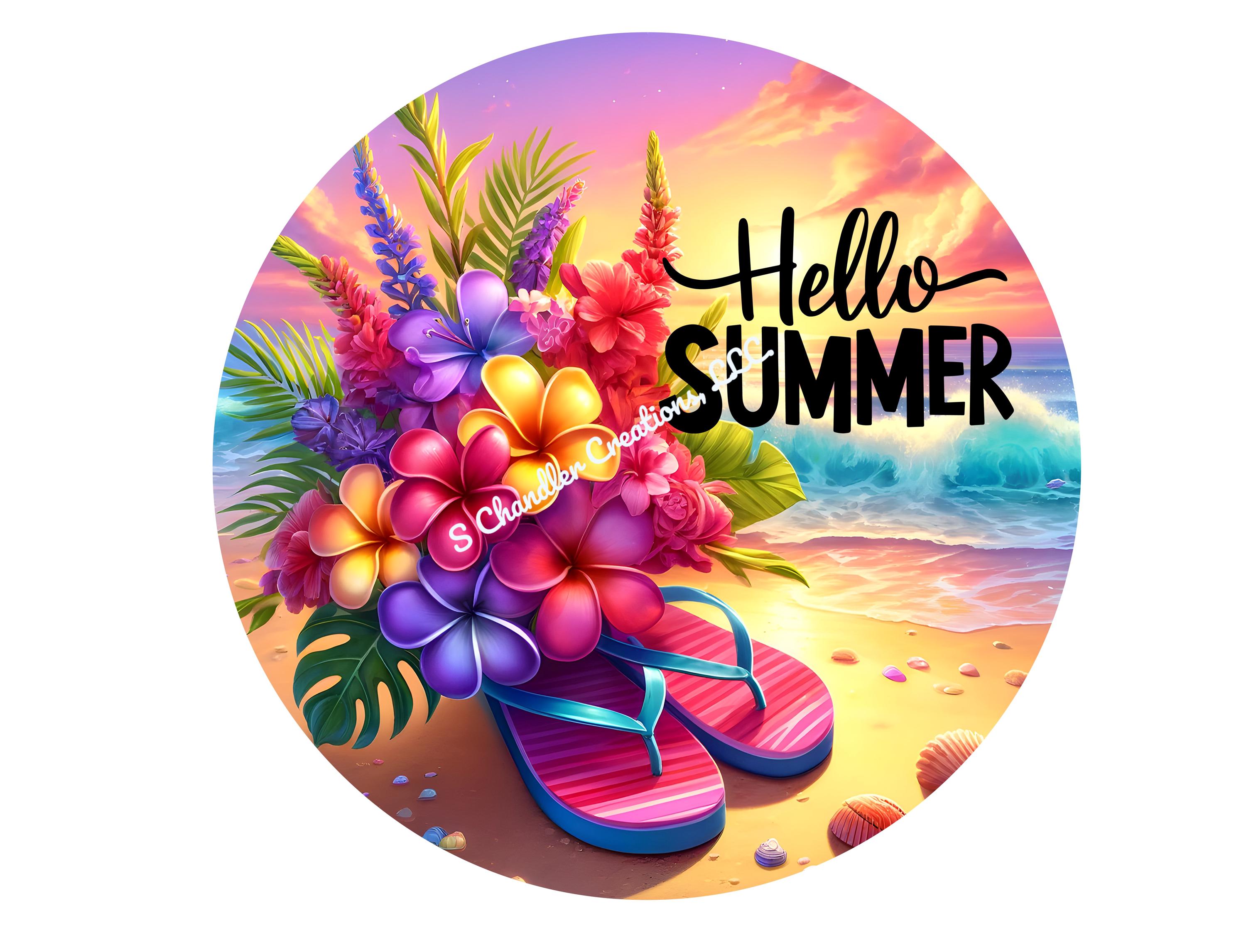 Hello Summer Flip Flop and Hibiscus Wreath Sign, Beach Wreath Sign ...