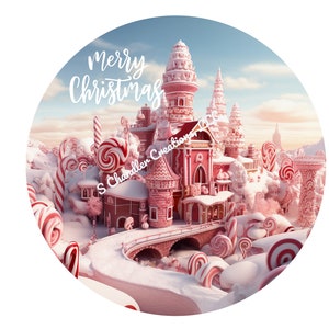 Merry Christmas Peppermint Castle Wreath Sign, Christmas Wreath Sign, Signs for Wreaths, Metal Wreath Sign, Round Wreath Sign, Wreath Signs