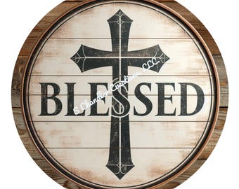 Blessed Cross Wreath Sign, Easter Wreath Sign, Metal Wreath Sign, Round Wreath Sign, Signs for Wreaths, Wreath Signs, Religious Wreath Sign