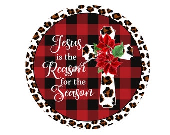 Jesus is the reason for the season Wreath Sign,Cheetah Print Wreath Sign,Metal Wreath Sign,Round Wreath Sign,Signs for Wreaths