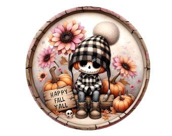 Happy Fall Y'all Zombie Wreath Sign, Metal Wreath Sign, Round Wreath Sign, Fall Wreath Sign, Sign for Wreaths