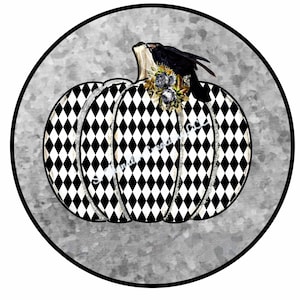 Harlequin Pumpkin Wreath Sign,Harlequin Pumkpin,Fall Wreath Sign,Black and White Wreath Sign,Wreath Sign,Metal Wreath Sign,Signs for Wreaths