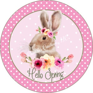 Hello Spring Bunny Wreath Sign: Floral Aluminum Wreath Attachment