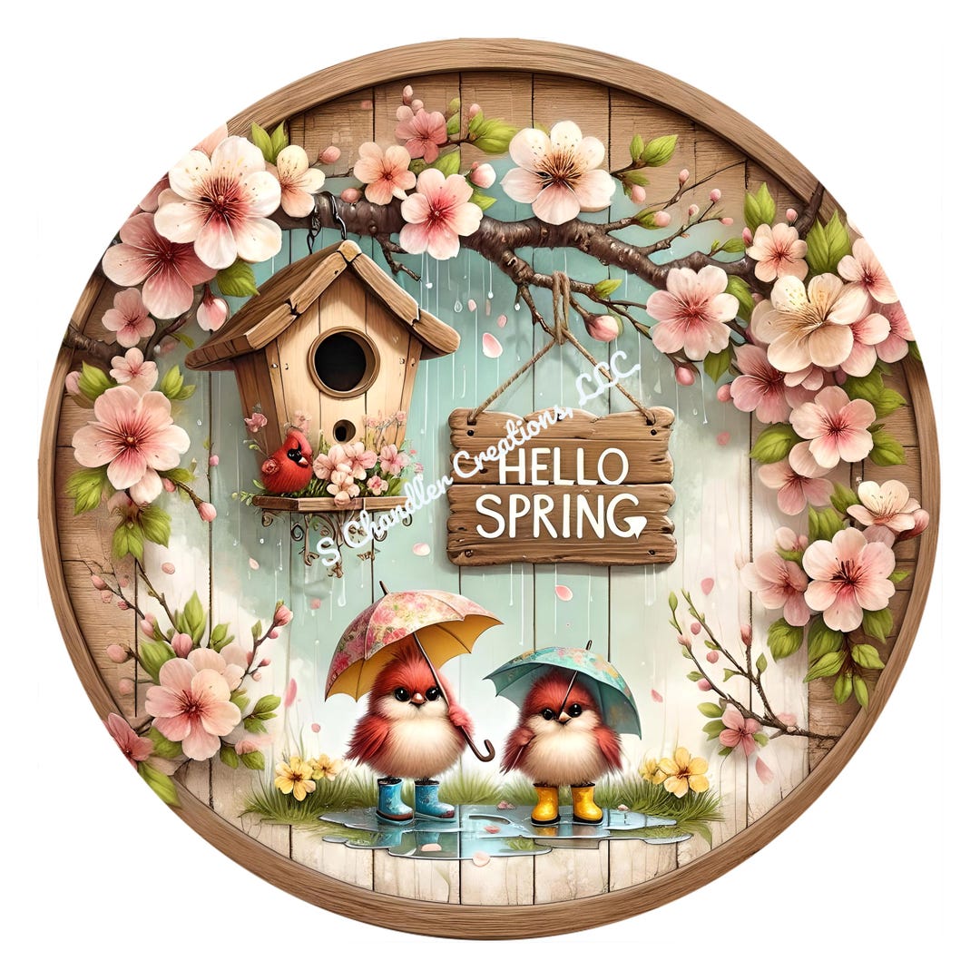 Cardinal Hello Spring Wreath Sign, Bird House Wreath Sign, Round Wreath ...