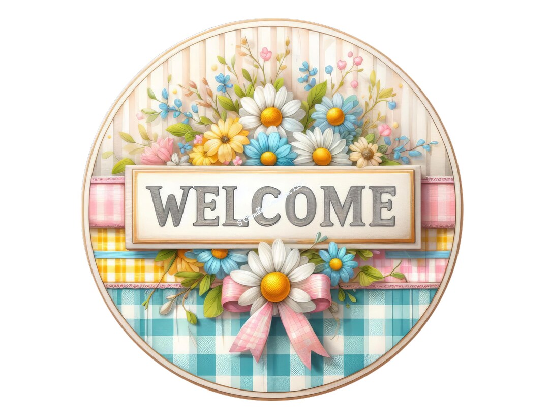 Welcome Spring Flowers Wreath Sign, Metal Wreath Sign, Round Wreath ...