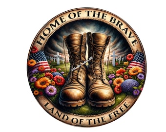 Home of the Brave Land of the Free Wreath Sign, Military Boots, Patriotic Wreath Sign, Metal Wreath Sign, Signs for Wreaths, Wreath Signs