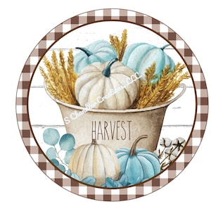 Harvest Wreath Sign,Fall Wreath Sign,Teal Pumpkins,Fall,Autumn,Wreath Sign,Metal Wreath Sign,Round Wreath Sign,Door Decor,Autumn Wreath Sign