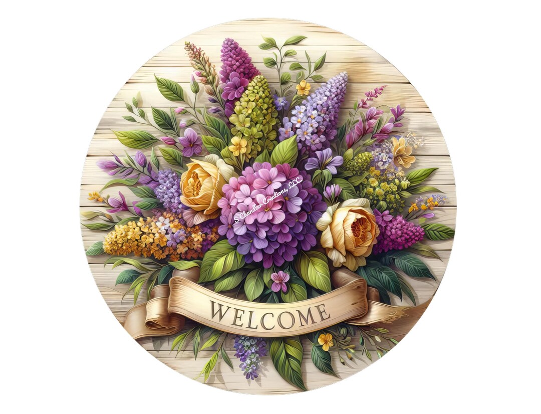 Welcome Spring Flowers Wreath Sign, Metal Wreath Sign, Round Wreath ...