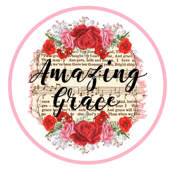 Amazing Grace, Red Roses Wreath Sign,Wreath Sign,Religious Wreath Sign,Metal Wreath Sign,Round Wreath Sign,Signs for Wreaths