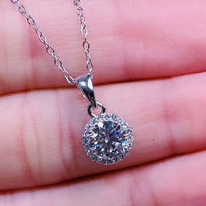 1ct | 2ct Moissanite Pendant Necklaces, Brilliant Round Cut Moissanite Necklace, Handmade Sterling Silver Pendant, Gift For Girlfriend, Wife