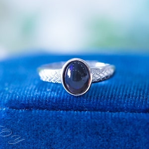 Black Fire Opal Ring, Natural Black Opal, Solid Sterling Silver Ring, Silver Wide Band, Opal Promise Ring, October Birthstone, Dainty Ring