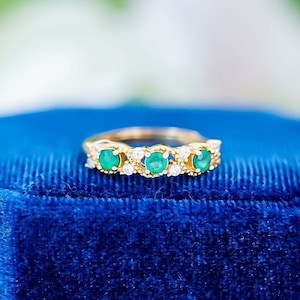 Real Emerald Ring | Green Gemstone Ring | Natural Emerald Gold Band Ring | Stackable Ring | May Birthstone | Emerald Jewelry For Women