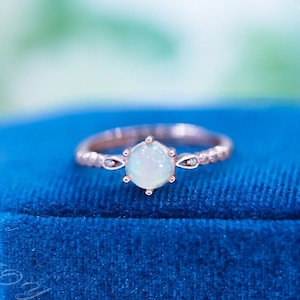Rose gold Opal Ring, Genuine Opal Ring, Rainbow Opal Promise Ring, Natural Opal October Birthstone, Gemstone Ring, Opal Rings For Women