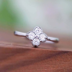 Moissanite Clover Ring, Steling Silver Ring, Dainty Rings For Her
