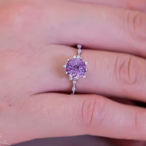 Bague fine en améthyste naturelle, bague avec pierres précieuses violettes 2 carats, bague en argent sterling faite main, améthyste véritable, bague avec pierre de naissance de février pour femme,