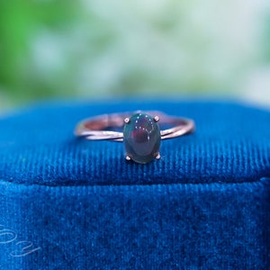 Black Fire Opal Ring: Rose Gold Sterling Silver, Minimalist Jewelry