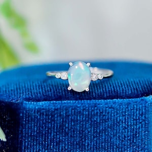 Natural Opal Ring, 7*9mm Oval Opal, Genuine Opal Jewelry, Sterling Silver Band Ring, Tiny Opal Ring, Bridesmaid Gift, October Birthstone