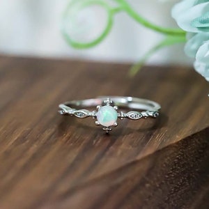 Natural Good Fire Opal Ring, Round 5mm Opal Stacking Ring, Sterling Silver Bridesmaid Gift, October Birthstone, Rings for Women