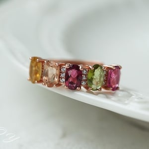 Genuine Colored Tourmaline Ring, Rose Gold Tourmaline Ring, Natural Tourmaline Jewelry, Rings For Women