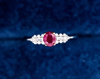 Anillo de plata de ley con rubí ovalado auténtico, anillos delicados, joyería con la piedra de nacimiento de julio.