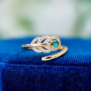 Dainty Emerald Ring: Raw Stone, Gold Plated, Adjustable