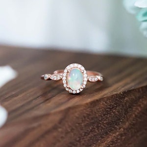 Opal Ring, Rose Gold Opal Ring, October Birthstone, Natural Opal, Personalized Ring