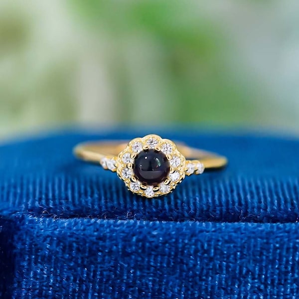 Genuine Black Opal Ring, 18K Gold Opal Ring, Natural Black Opal Ring For Women, Dainty Raw Opal Ring, Gift For Her