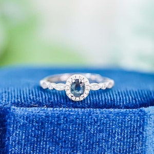 Bague en saphir vert sarcelle véritable, saphir ovale véritable, pierre de naissance de septembre