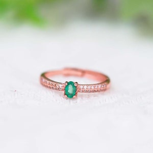 Natural Emerald Ring, 18K Rose Gold Emerald Ring, Green Gemstone Ring, May Birthstone, Emerald Jewelry For Engagement, Anniversary, Wedding