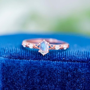 Dainty Rose Gold Moonstone Ring: Stacking Band