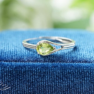 Dainty Pear Peridot Ring: Handmade Sterling Silver August Birthstone