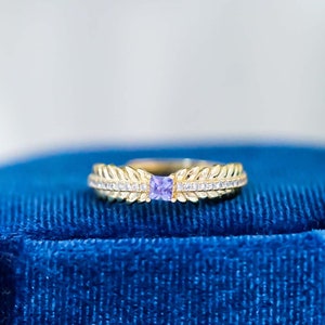 Genuine Tiny Tanzanite Rings For Women, Unique Gold Leaf Ring, Natural Tanzanite Fine Jewelry, December Birthstone, Gift Ring For Women