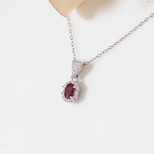 Natural Ruby Sterling Silver Necklace: Real July Birthstone Pendant