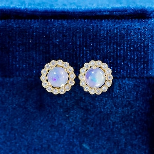 Natural Opal Earrings, Real Opal Gold Stud Earrings, October Birthstone Earrings, Round Opal Jewelry, Earrings for Women, Gift For Her