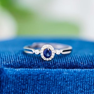 Natural Sapphire Ring, Dainty Sterling Silver Rings, Promise Ring, Stacking Ring, Gift for Her, Mom Ring