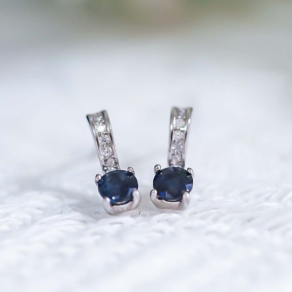 3mm Blue Sapphire Earrings, Sterling Silver Studs Earring, Real Sapphire Jewelry