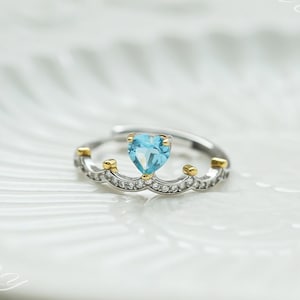 Blue Topaz Ring In Sterling Silver, Heart-shaped Topaz, Gemstone Ring, Unique Ring, Handmade Topaz Jewelry For Women, Special Gift For Love