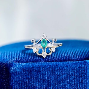 Genuine Emerald Ring, Natural Emerald Ring Sterling Silver, May Birthstone Ring, Unique Design Emerald Rings for Women, Emerald Jewelry