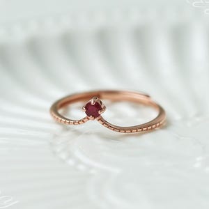18K Rose Gold Ruby Ring: Sterling Silver Stacking Jewelry, Real Natural Gemstone
