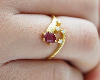 Natuurlijke robijngouden ring: sterlingzilver, geboortesteen juli