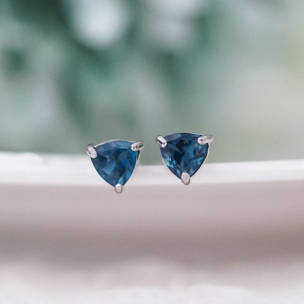 Trilliant Earrings, London Blue Topaz Earrings, Handmade Stud Earrings