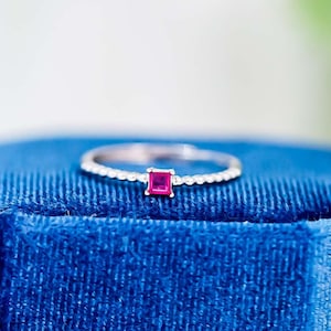 Minimalist Sterling Silver Ruby Ring: July Birthstone Stacking Band