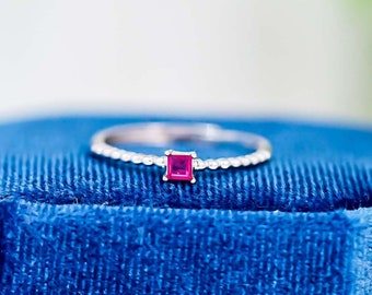 Minimalist Sterling Silver Ruby Ring: July Birthstone Stacking Band