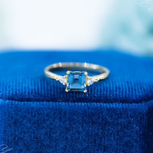 Genuine London Blue Topaz Ring, Natural Topaz Ring, Handmade Diamond Topaz Ring, Gold Topaz Ring, Dainty Ring For Women