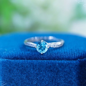 Blue Topaz Diamond Ring, Genuine Blue Gemstone Topaz, Solid Sterling Silver Topaz Ring, Diamond Promise Ring, Gift For Her Anniversary Ring