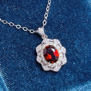 Natural Garnet Necklace in Sterling Silver, Genuine Garnet, Red Garnet Necklace, January Birthstone, Garnet Jewelry