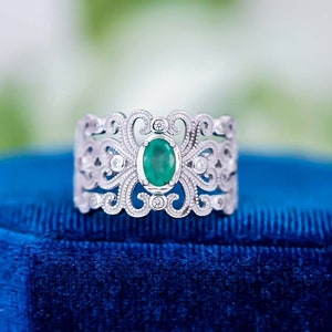 Natuurlijke smaragd boho ring | Sterlingzilveren boho-ring | Echte smaragd | Geboortesteen mei | Vintage ringen | Handgemaakte smaragdgroene ringen voor dames
