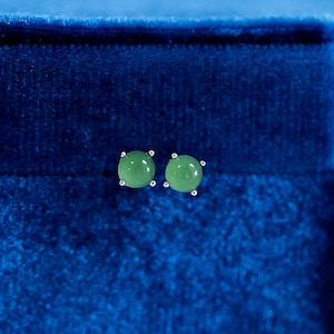 Natural Green Jade Earrings, Round Green Raw Jade Stud Earrings, Handmade Earrings